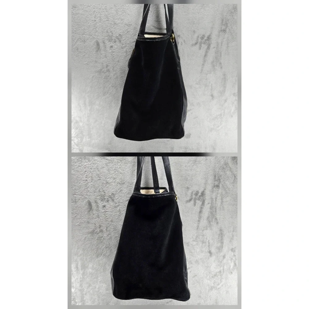 Margo New York Turnlock Hobo Tote Leather And Suede Lined Mixed Media Black